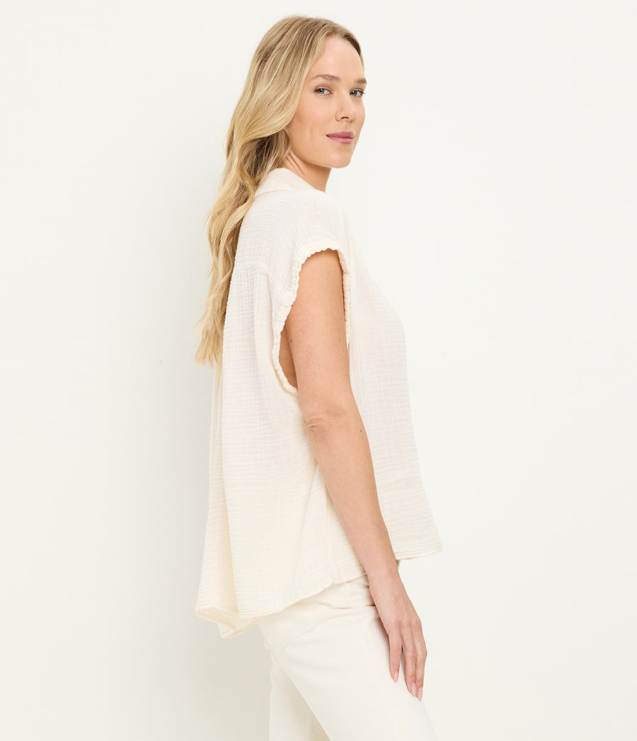 Avalon Gauze Top in Chalk White Side View #CHALK