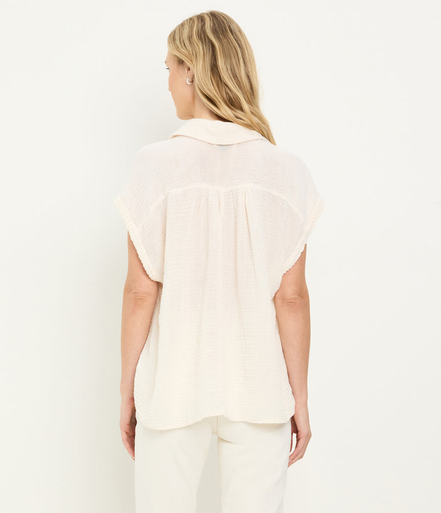 Avalon Gauze Top in Chalk White Back View #CHALK