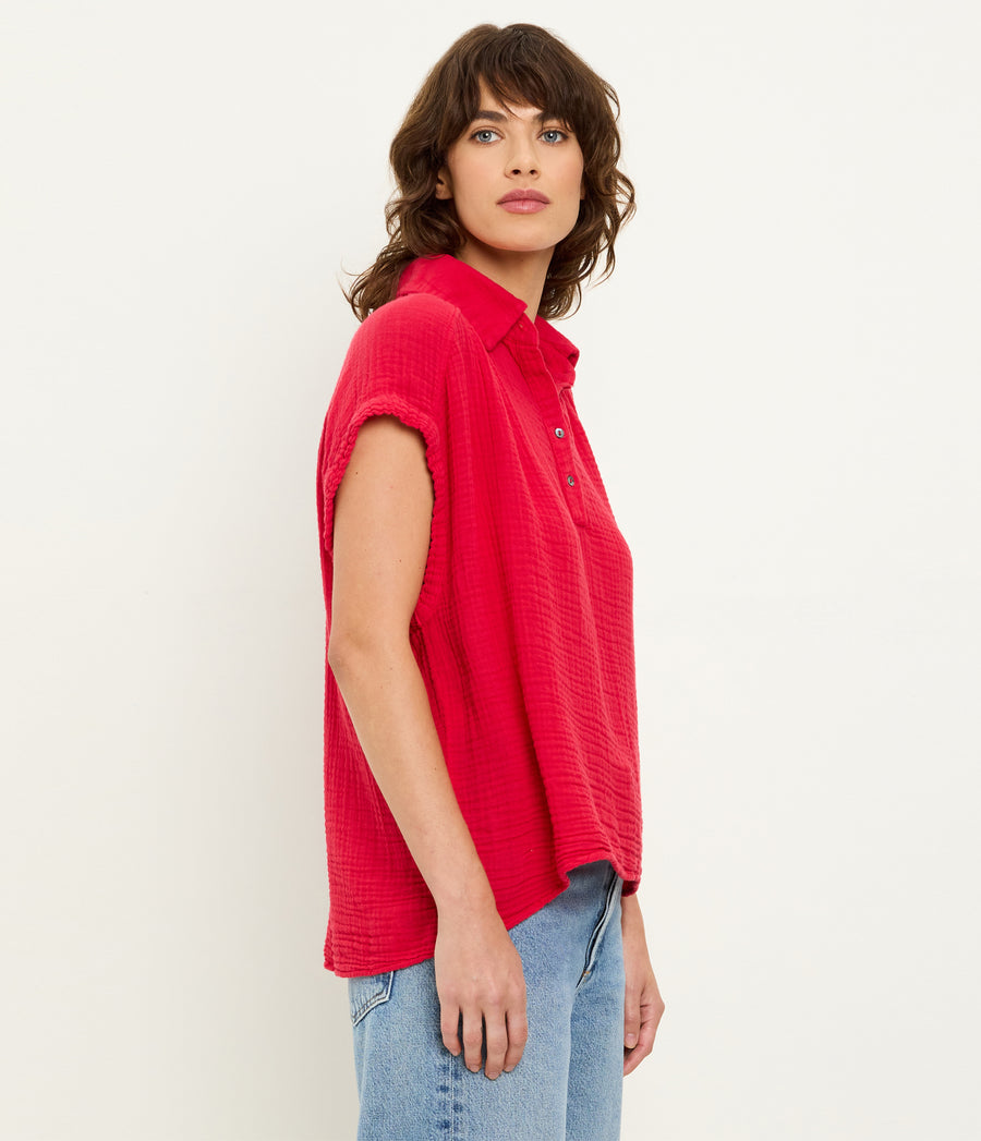 Avalon Gauze Top in LACQUER RED Side View #LACQUER