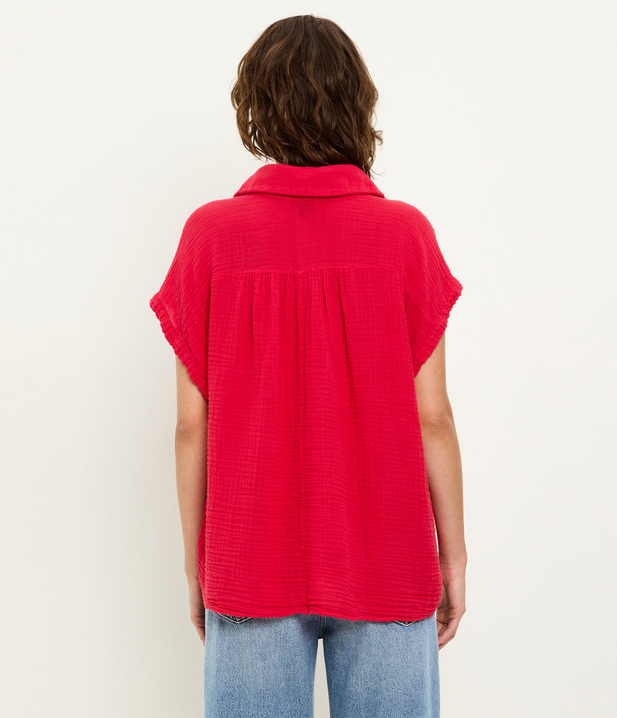 Avalon Gauze Top in LACQUER RED Back View #LACQUER