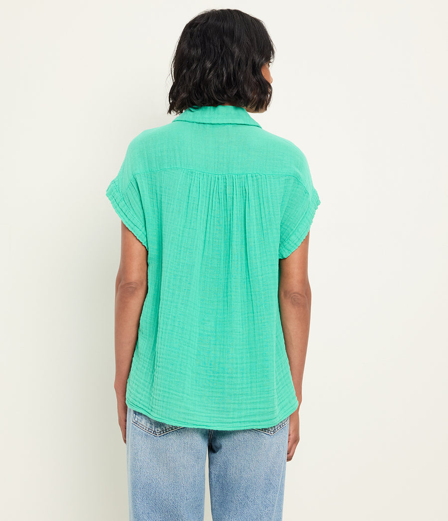 Avalon Gauze Top in MALDIVES Green Back View #MALDIVES