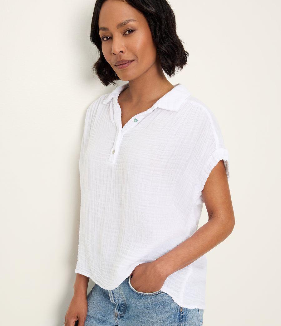 Avalon Top in White Close up View #WHITE