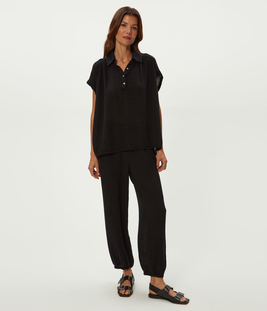 AVALON GAUZE TOP in Black Full Body View #BLACK