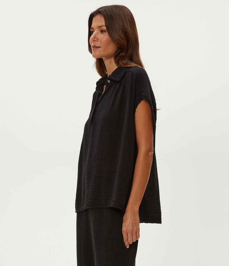 AVALON GAUZE TOP in Black Side View #BLACK