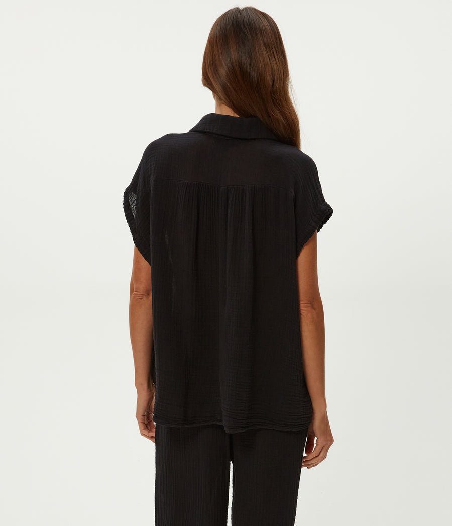 AVALON GAUZE TOP in Black Back View  #BLACK