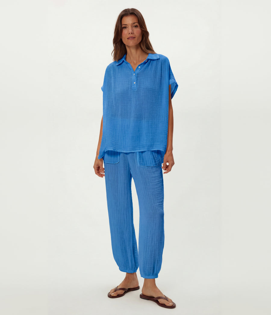 Avalon Gauze Top in BABY BLUE Blue Full Body View #BLUE RIBBON