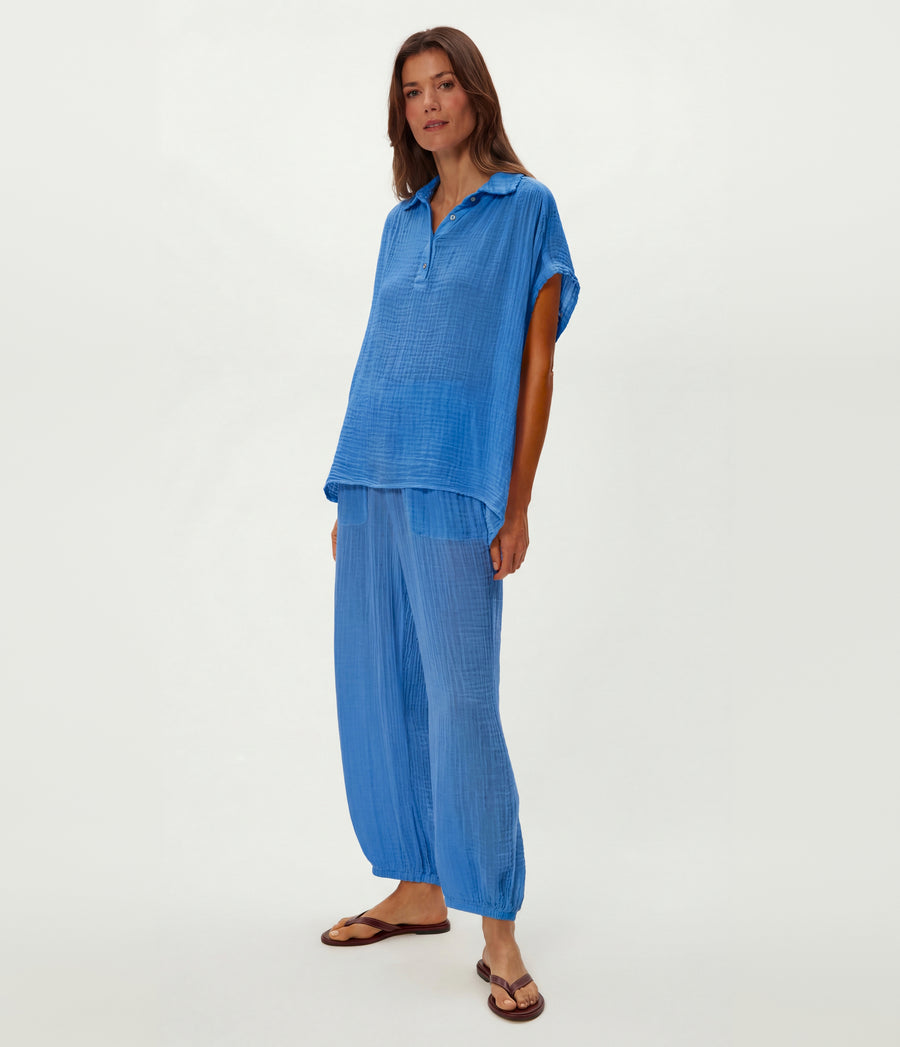 Avalon Gauze Top in BABY BLUE Blue Side View #BLUE RIBBON