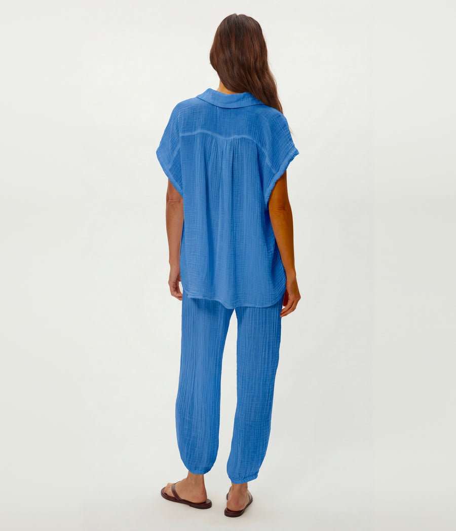 Avalon Gauze Top in BABY BLUE Blue Back View #BLUE RIBBON