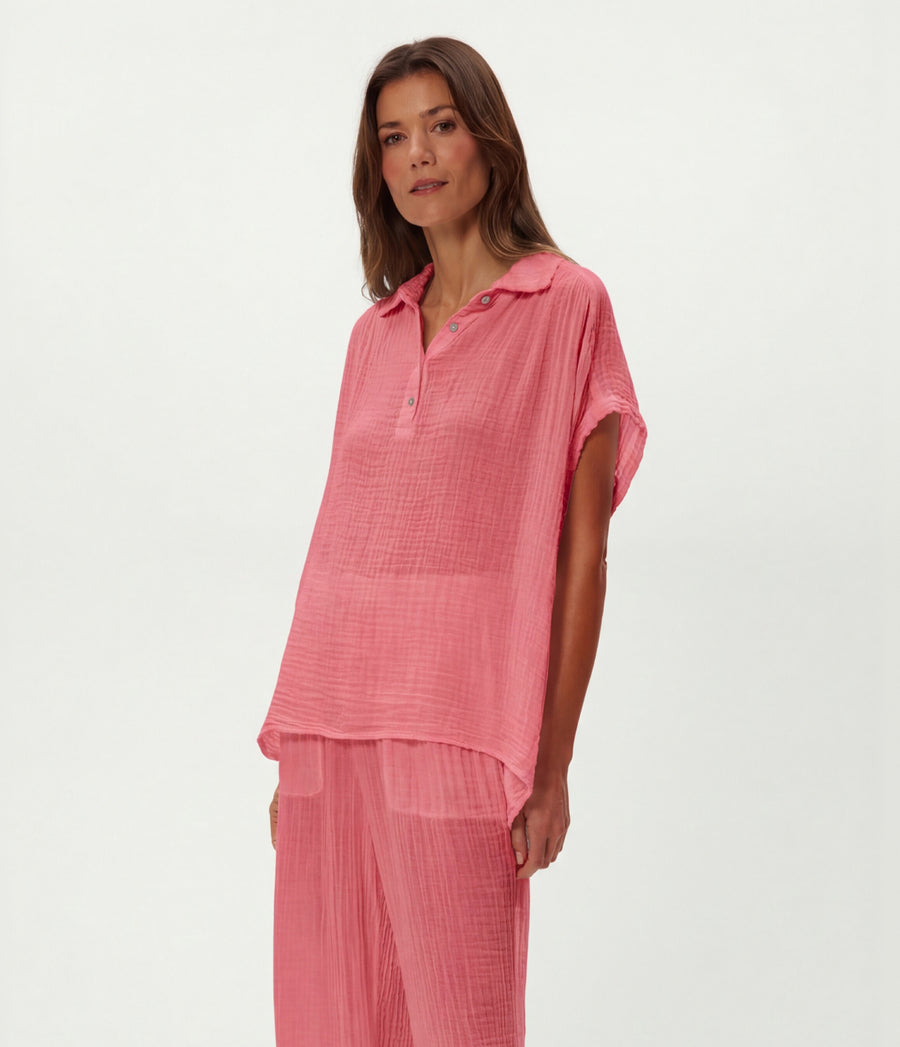 Avalon Gauze Top in DRAGONFRUIT Pink Side View #DRAGONFRUIT