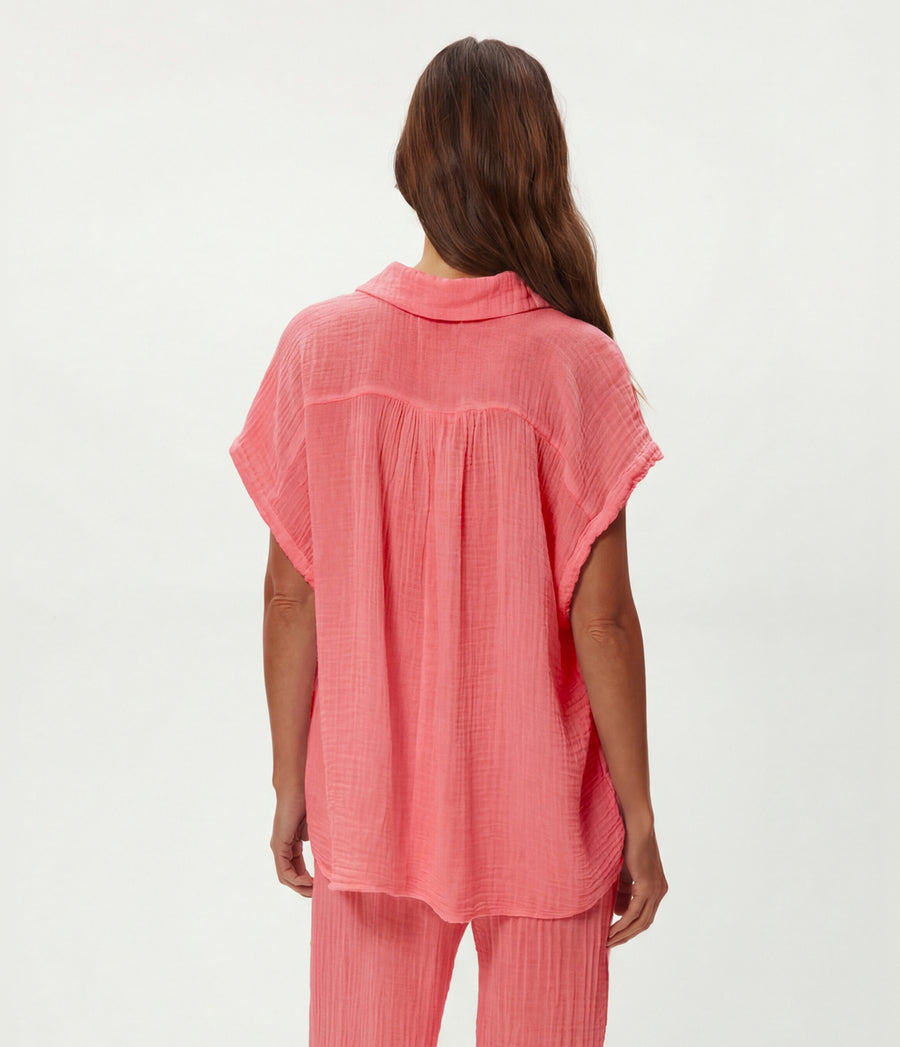 Avalon Gauze Top in DRAGONFRUIT Pink Back View #DRAGONFRUIT