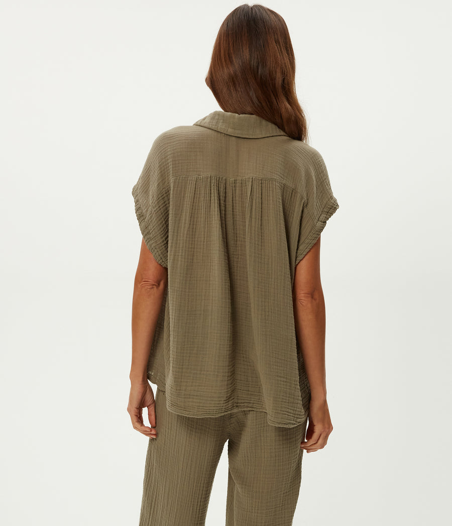 Avalon Top in Olive Green Back View #OLIVE