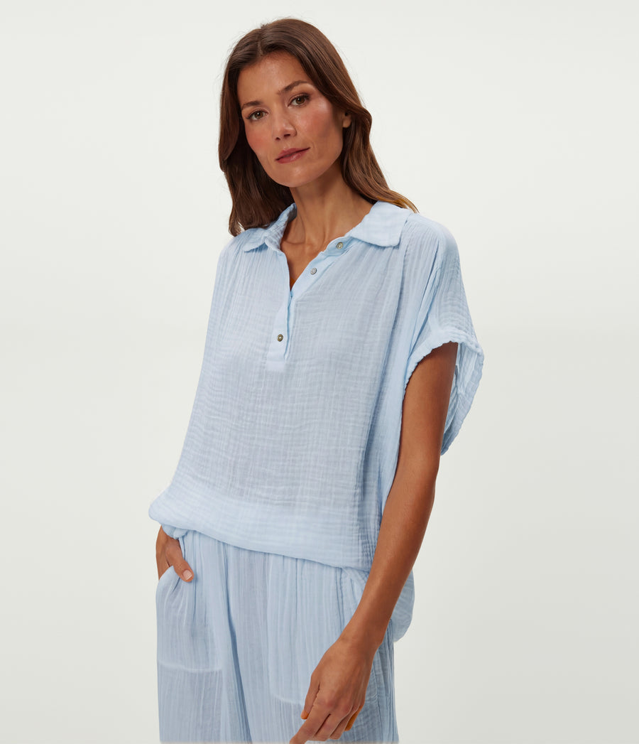 Avalon Gauze Top in SPLASH Blue Side View #SPLASH