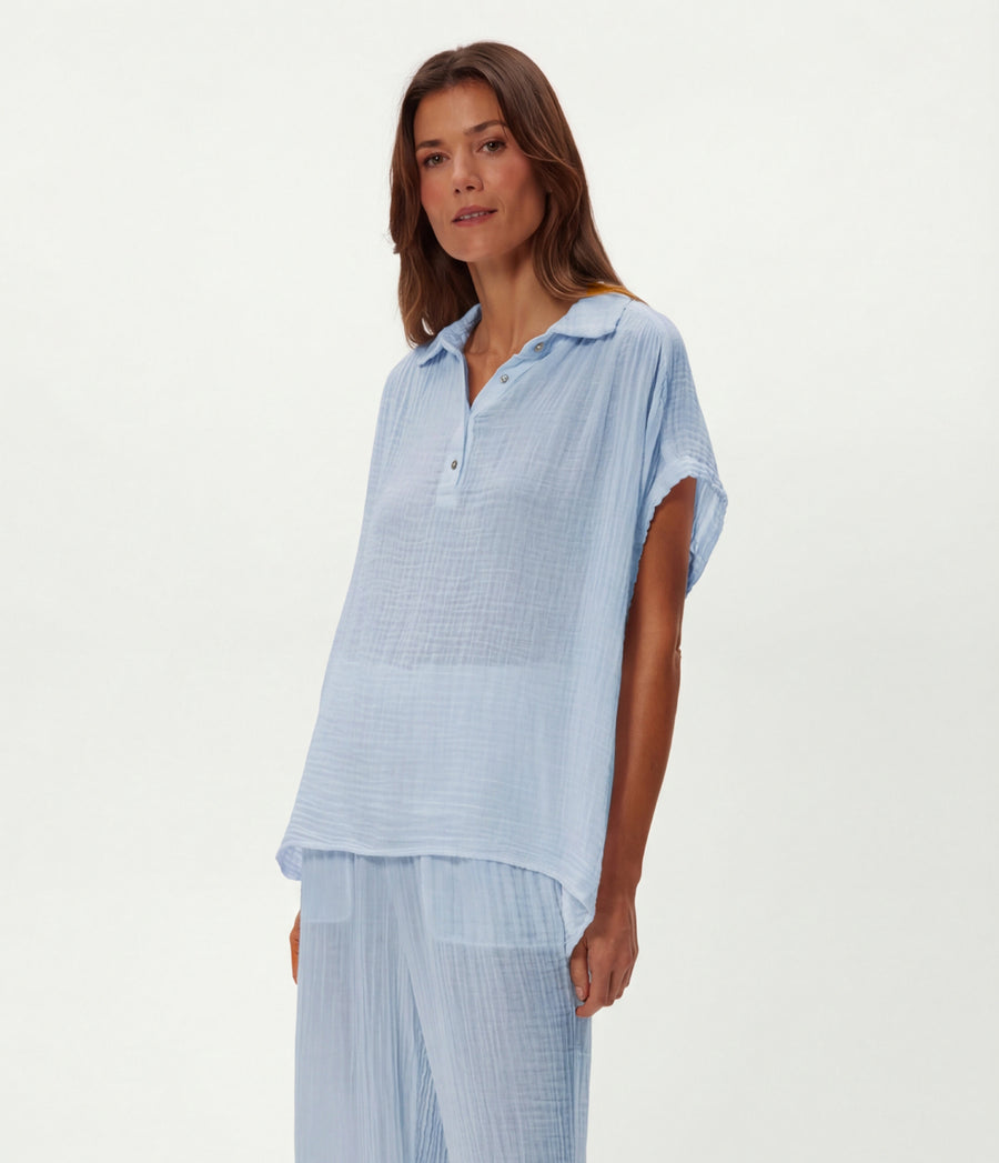 Avalon Gauze Top in SPLASH Blue Side View #SPLASH