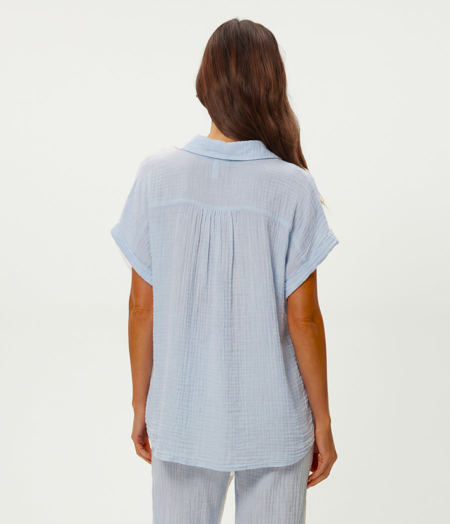 Avalon Gauze Top in SPLASH Blue  Back View #SPLASH