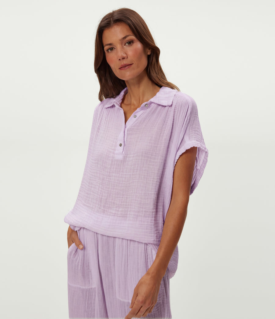 Avalon Gauze Top in WHIMSY PURPLE Side View #WHIMSY