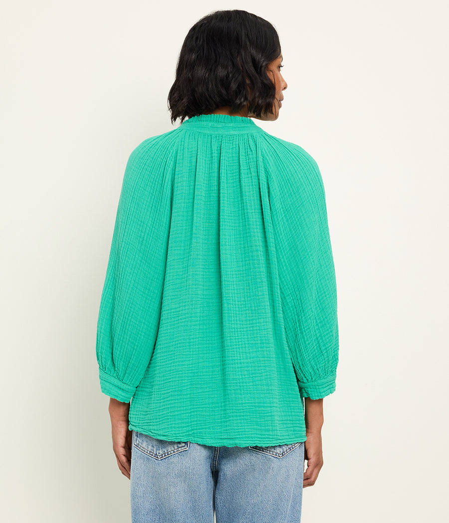 Kali Ruffle Neck Top in MALDIVES Green Back View #MALDIVES