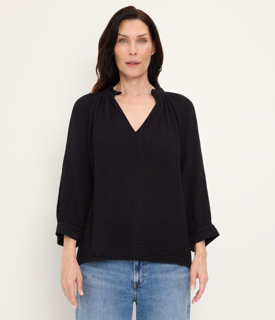 Kali Ruffle Neck Top BLACK / XL #BLACK