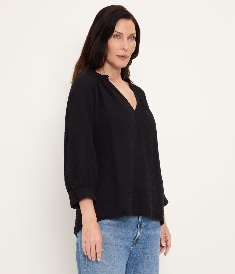 Kali Ruffle Neck Top BLACK / XL #BLACK