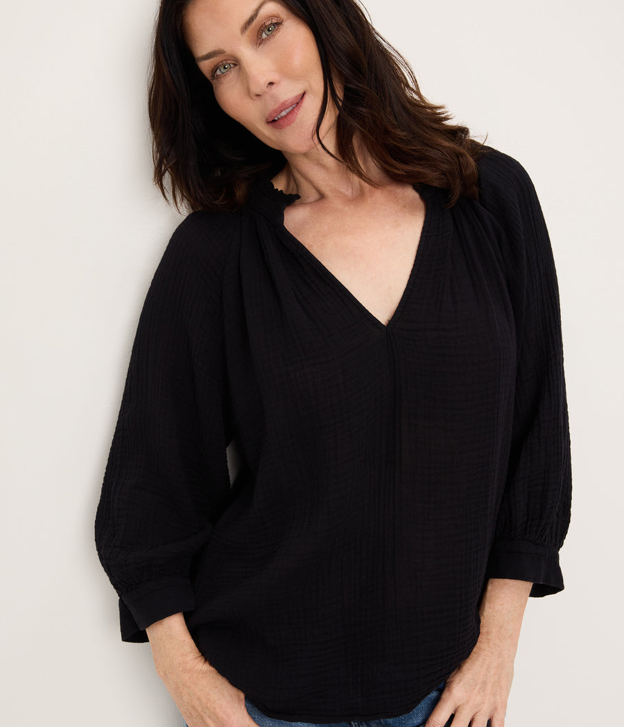Kali Ruffle Neck Top BLACK / XL #BLACK
