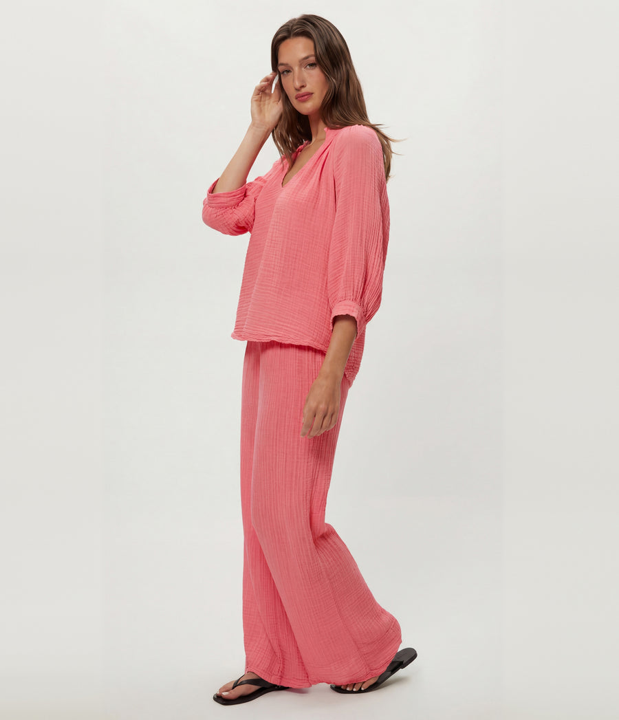 Kali Ruffle Neck Top in DRAGONFRUIT Pink Side View #DRAGONFRUIT
