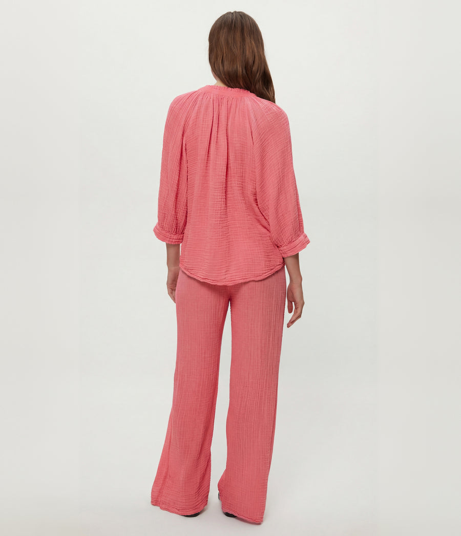 Kali Ruffle Neck Top in DRAGONFRUIT Pink Back View #DRAGONFRUIT