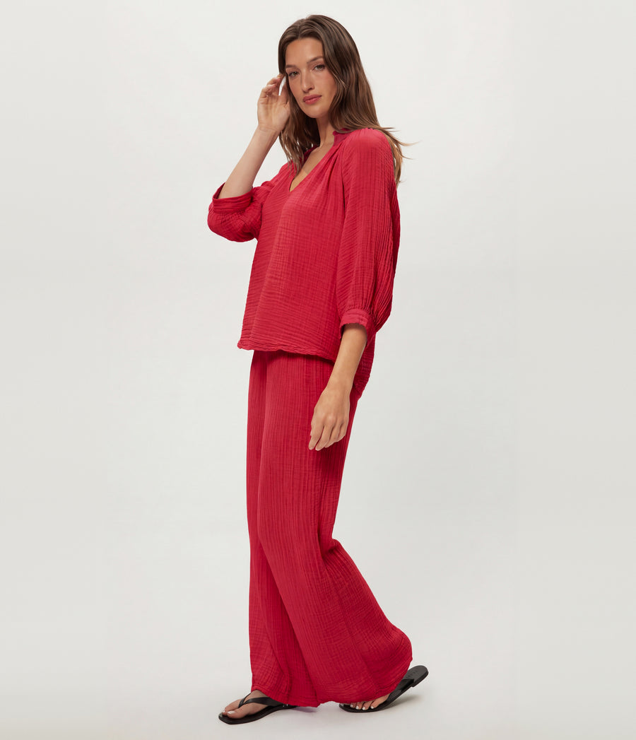 Kali Ruffle Neck Top in LACQUER RED Side View #LACQUER