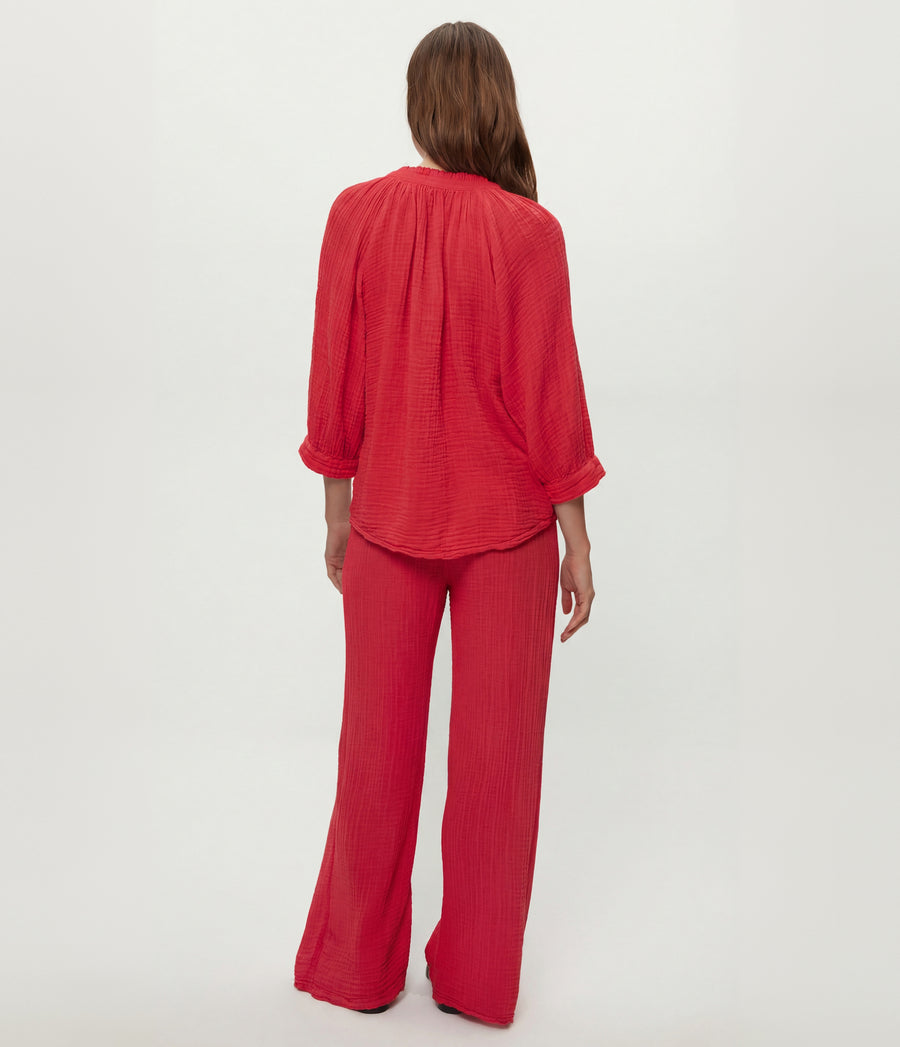 Kali Ruffle Neck Top in LACQUER RED Back View #LACQUER