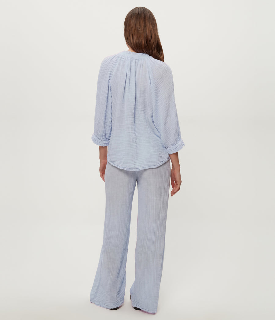 Kali Ruffle Neck Top in SPLASH Blue  Back View #SPLASH