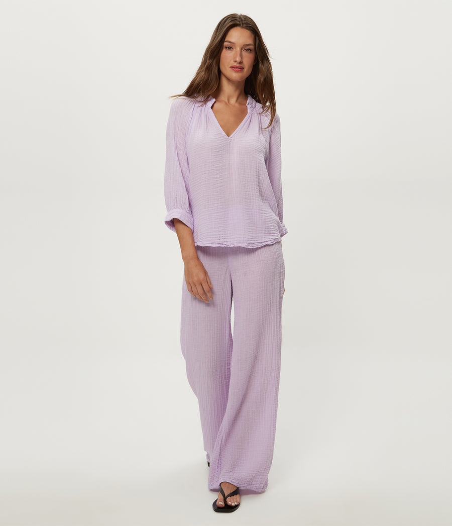Kali Ruffle Neck Top in WHIMSY PURPLE Full Body View #WHIMSY