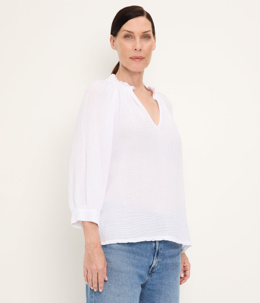 Kali Ruffle Neck Top WHITE / XL #WHITE