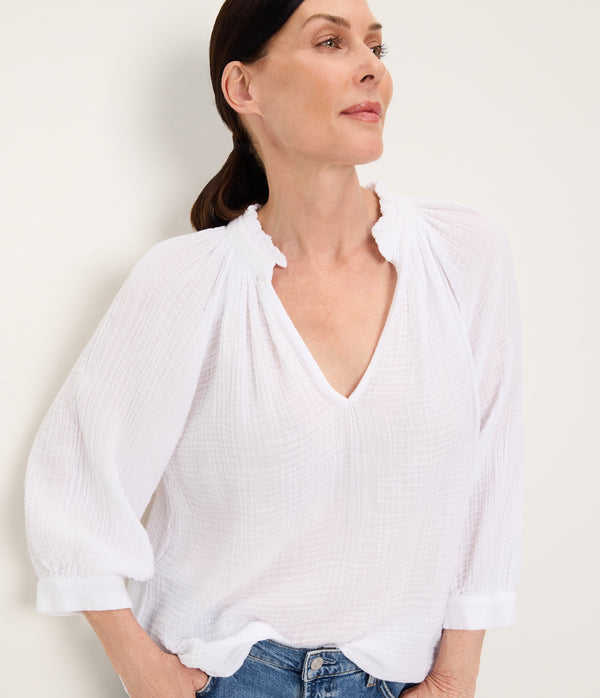 Kali Ruffle Neck Top WHITE / XL #WHITE