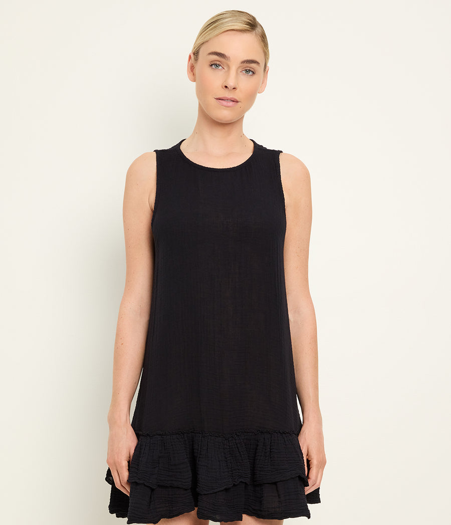 Dhaliah Ruffle Mini Dress in Black Full Body View #BLACK