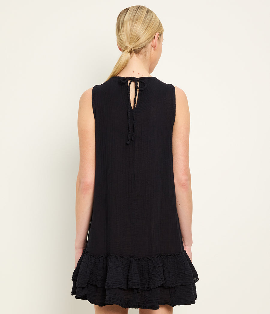 Dhaliah Ruffle Mini Dress in Black Back View  #BLACK