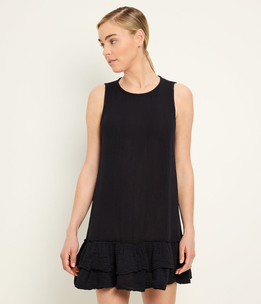 Dhaliah Ruffle Mini Dress in Black Side View #BLACK