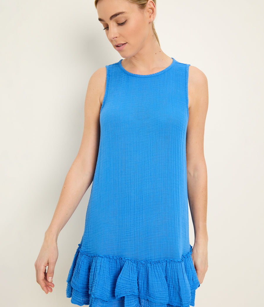 Dhaliah Ruffle Mini Dress in BABY BLUE Blue Close up View #BLUE RIBBON