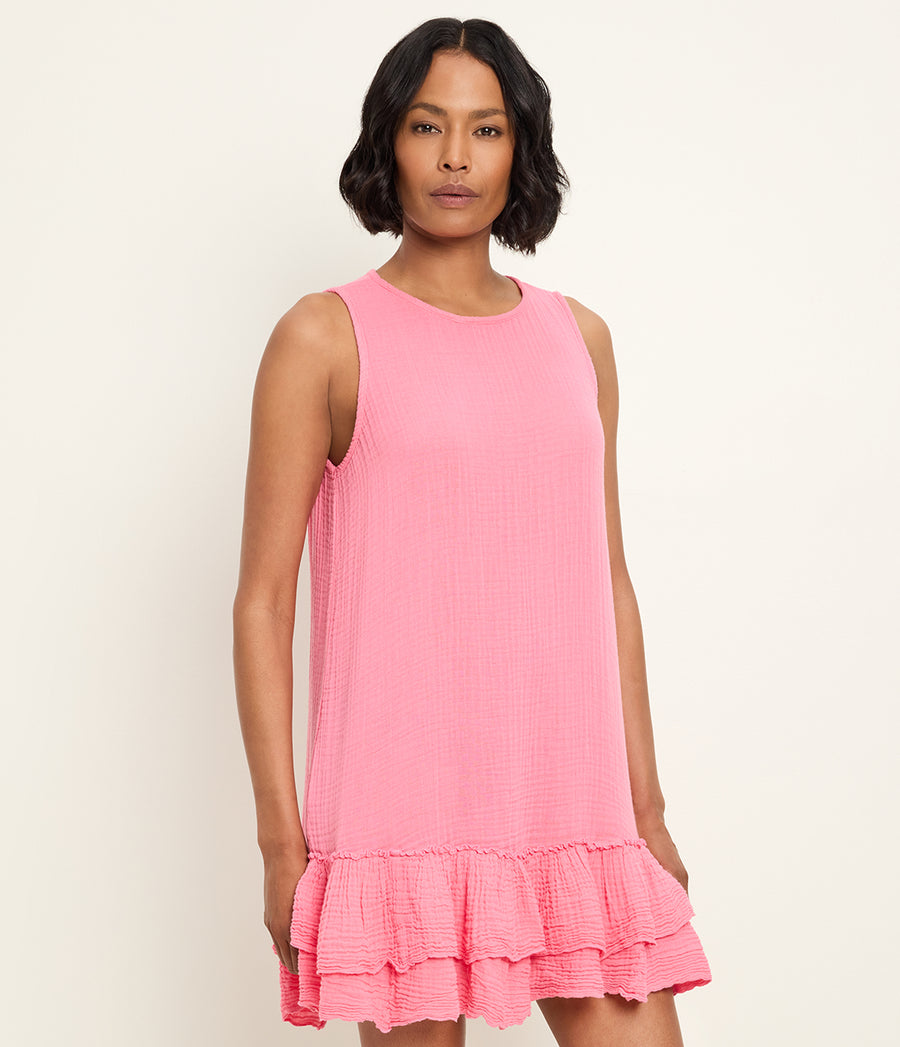Dhaliah Ruffle Mini Dress in DRAGONFRUIT Pink Side View #DRAGONFRUIT