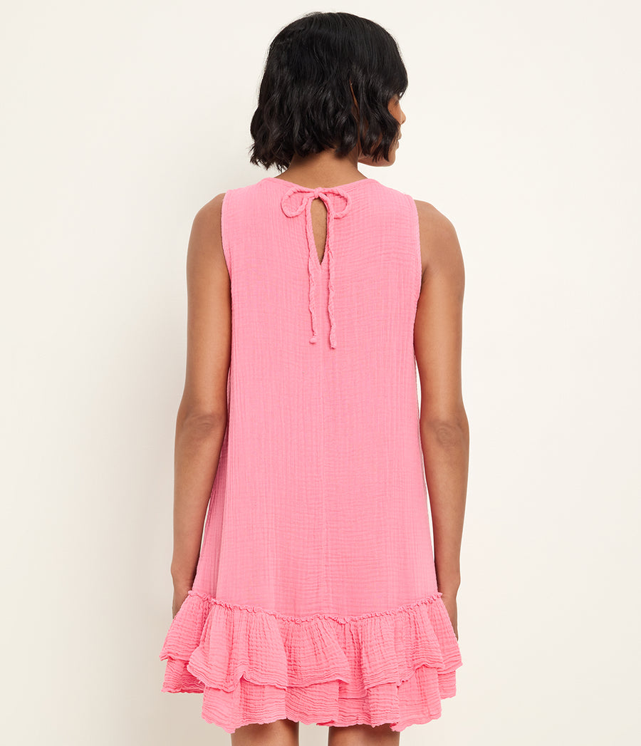 Dhaliah Ruffle Mini Dress in DRAGONFRUIT Pink Back View #DRAGONFRUIT