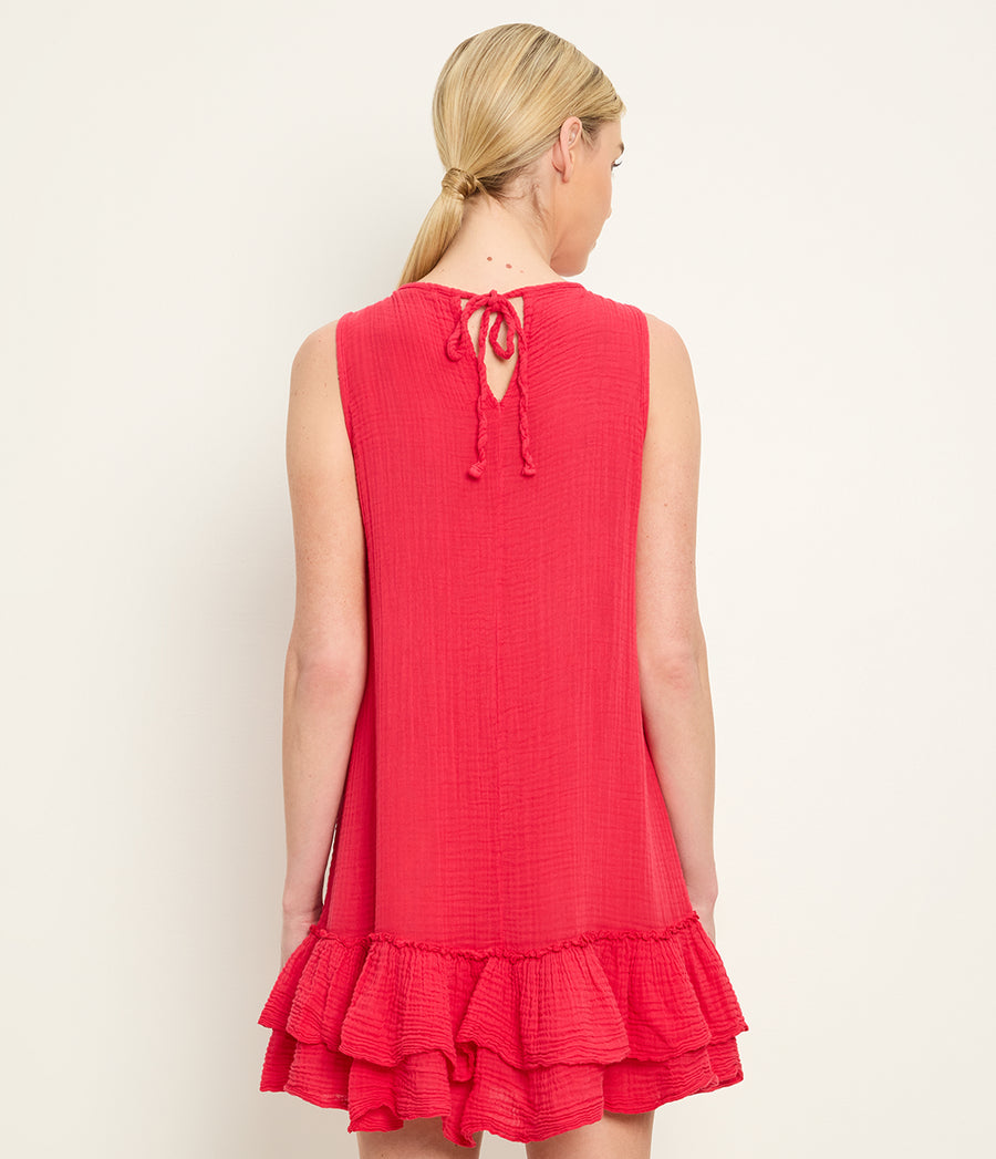 Dhaliah Ruffle Mini Dress in LACQUER RED Back View #LACQUER