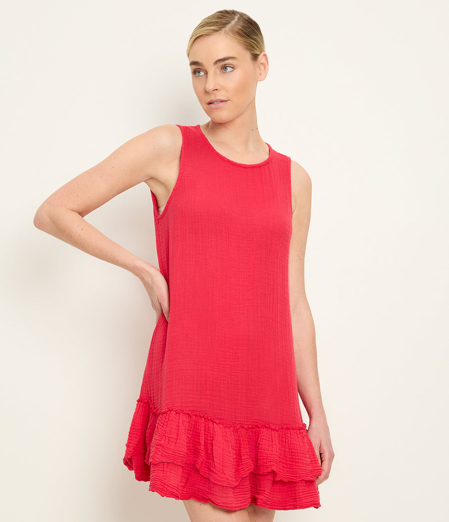 Dhaliah Ruffle Mini Dress in LACQUER RED Side View #LACQUER