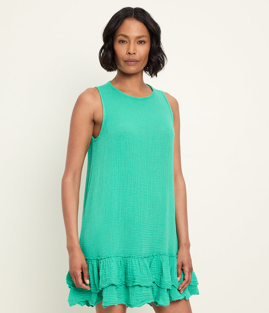 Dhaliah Ruffle Mini Dress in MALDIVES Green Side View #MALDIVES