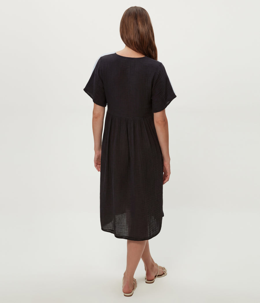 Madeline Flutter Sleeve Dress in Black Back View  #BLACK