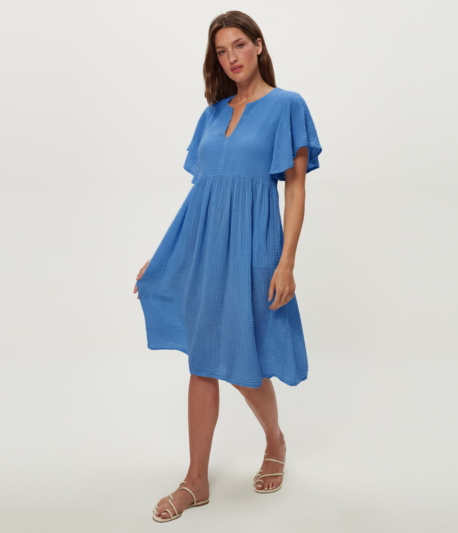 Madeline Flutter Sleeve Dress in BABY BLUE Blue Side View #BLUE RIBBON