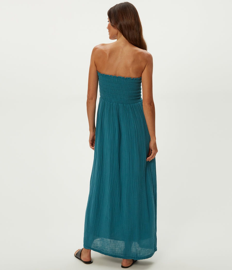 Bahia Smocked Dress in GLAZE Blue Back View #GLAZE