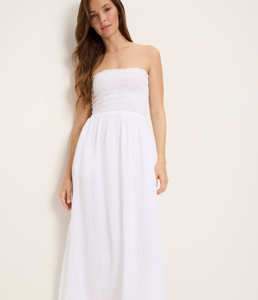 Bahia Smocked Dress WHITE / XL #WHITE