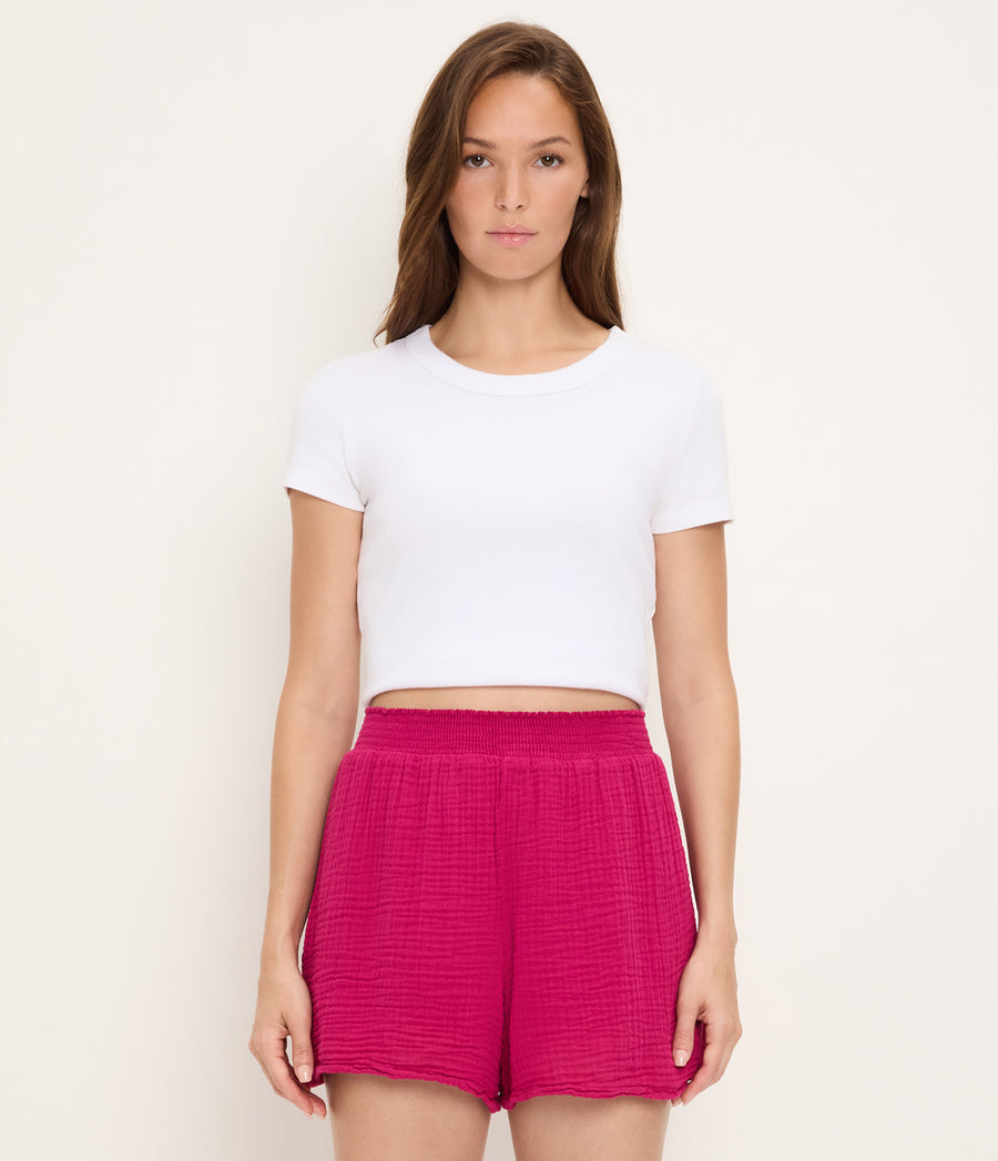 Alva Gauze Smocked Short FRENCH ROSE / XL #FRENCH ROSE