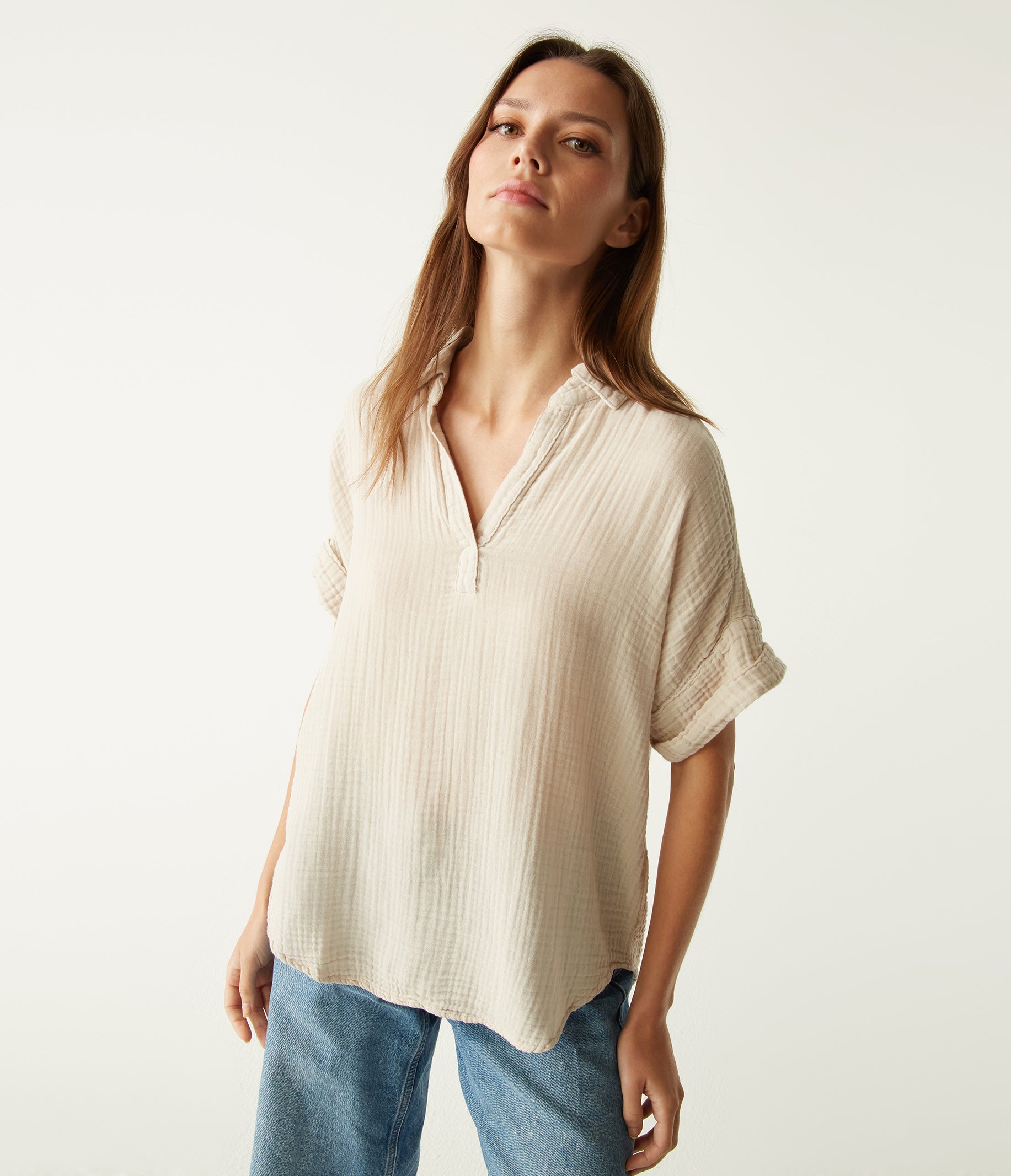 トップス andmary Gigi ribbon tops Gigi Gauze Popover Top