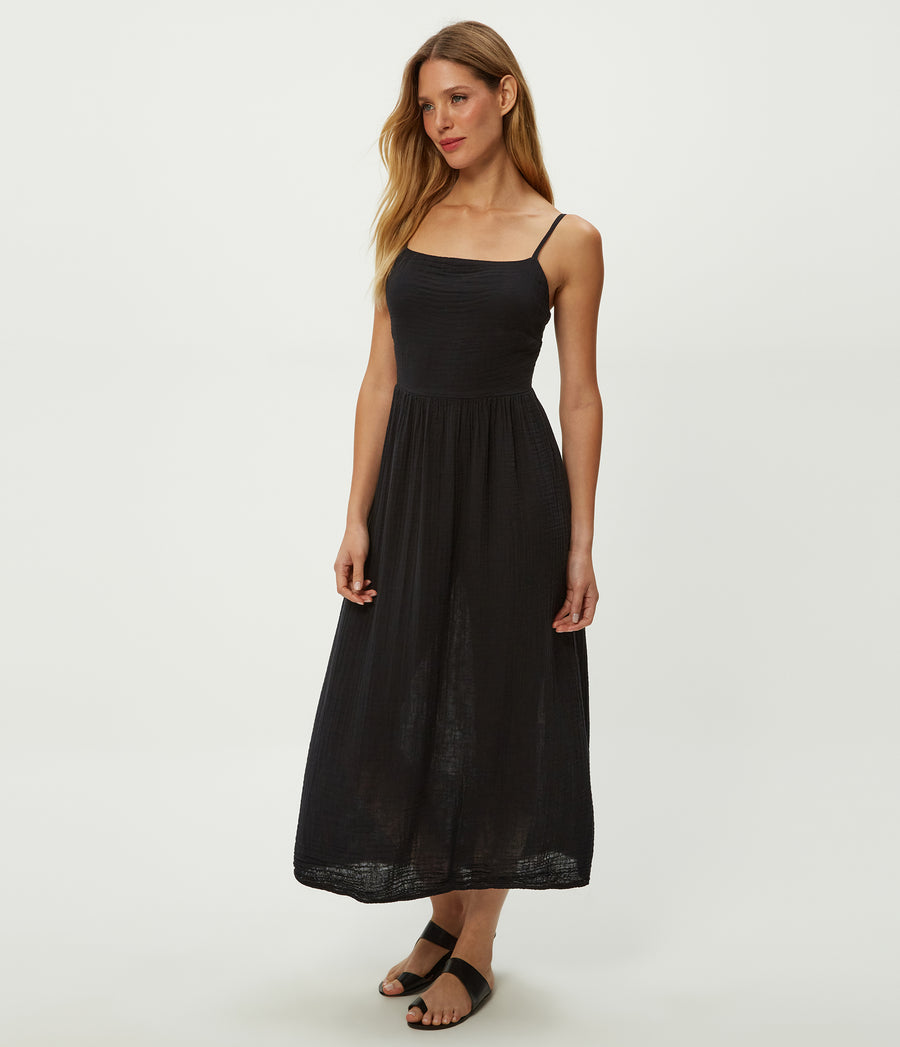 Allora Gauze Dress in Black Side View #BLACK