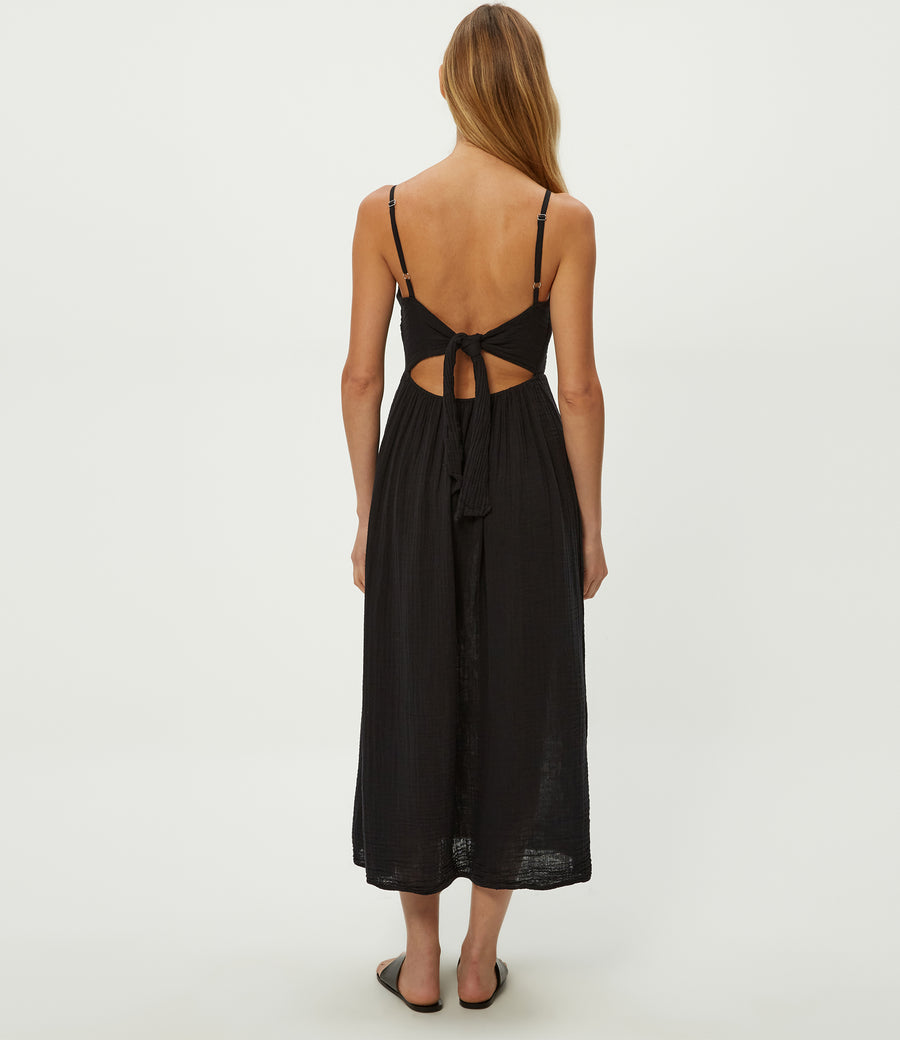 Allora Gauze Dress in Black Back View #BLACK