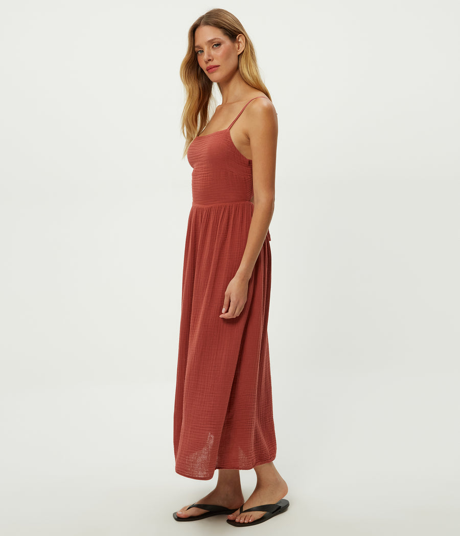 Allora Gauze Dress in MUSE ORANGE Combo Side View #MUSE