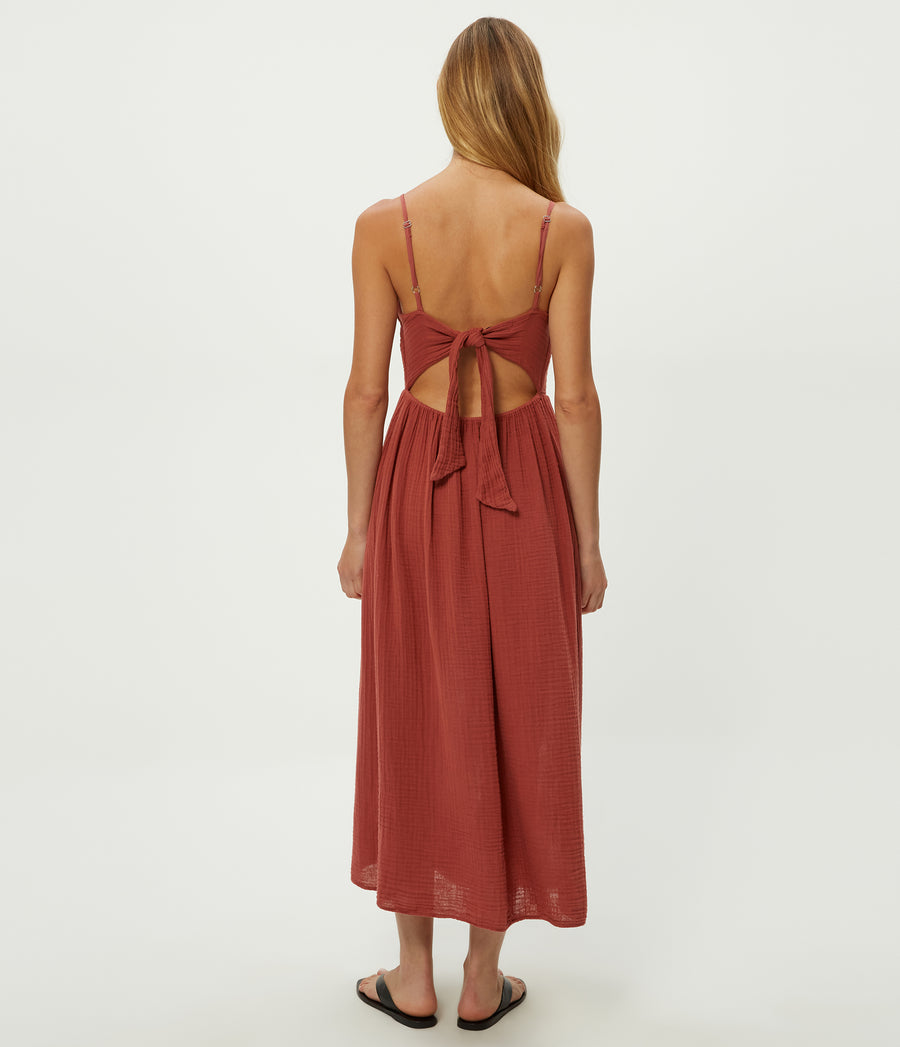 Allora Gauze Dress in MUSE ORANGE Combo Back View #MUSE